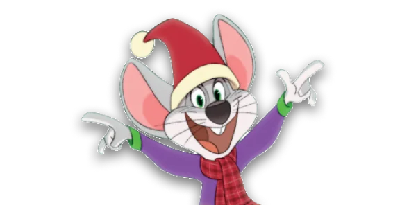 Chuck E Cheese - arms spread in delight
